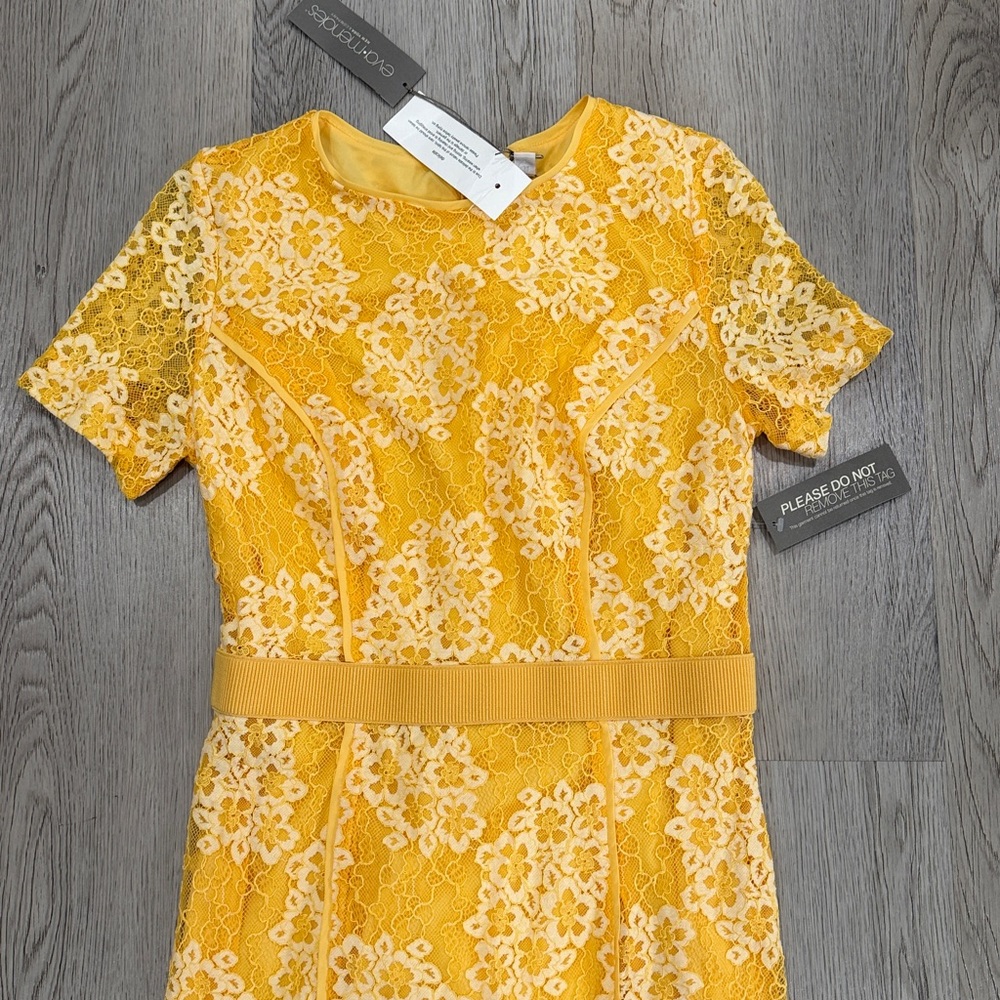 Eva Mendez dress Yellow Lace Dress with Floral Pattern - Picture 3 of 3